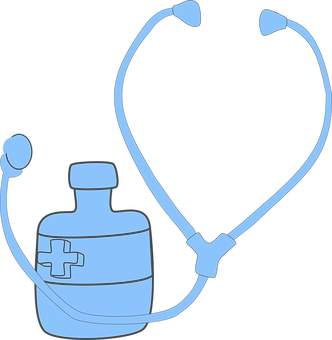 Stethoscopeand Medicine Bottle Graphic PNG image