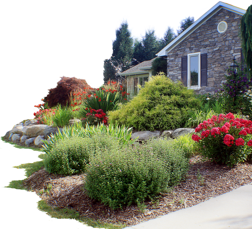 Stone_ House_ Floral_ Garden_ Landscape PNG image