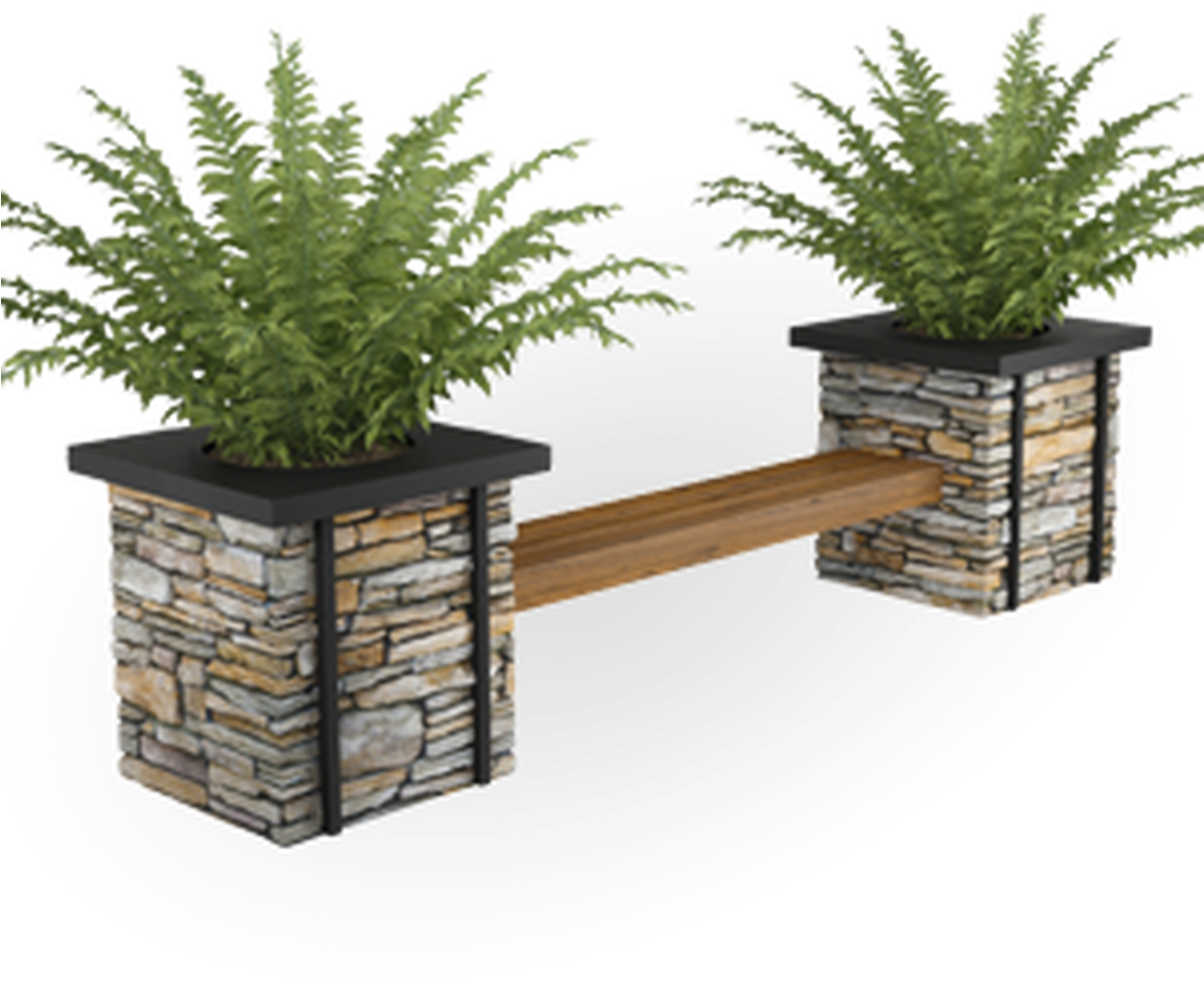Stone Planter Benchwith Ferns PNG image