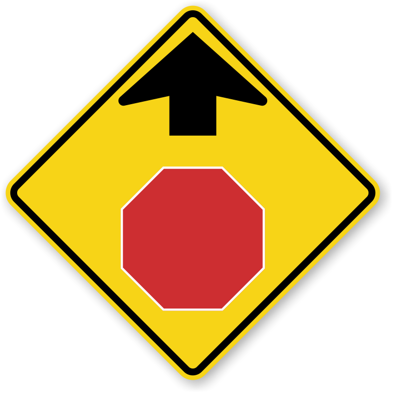 Stop Sign Ahead Warning Road Sign PNG image
