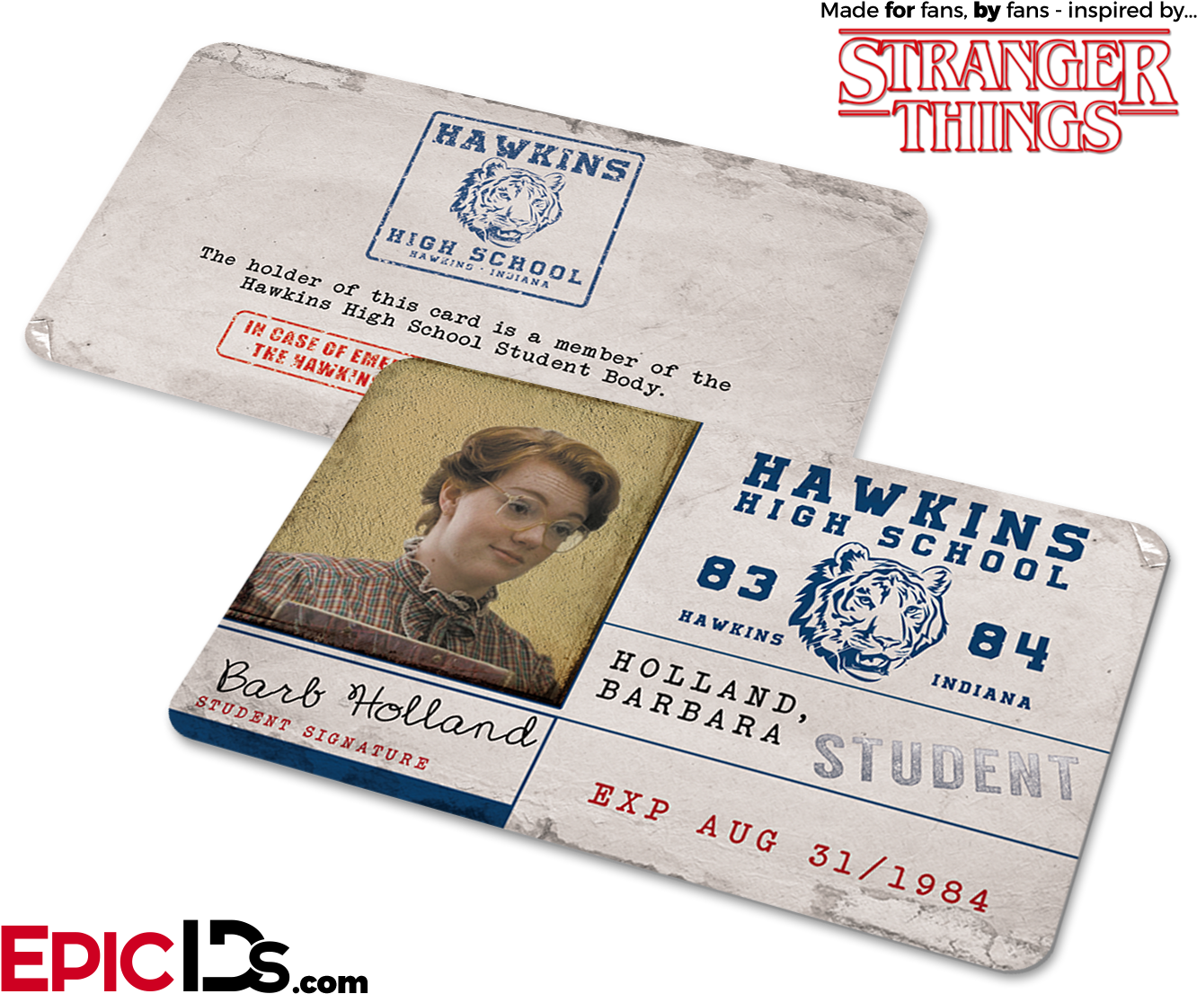 Stranger Things Inspired Hawkins High School I D Card PNG image