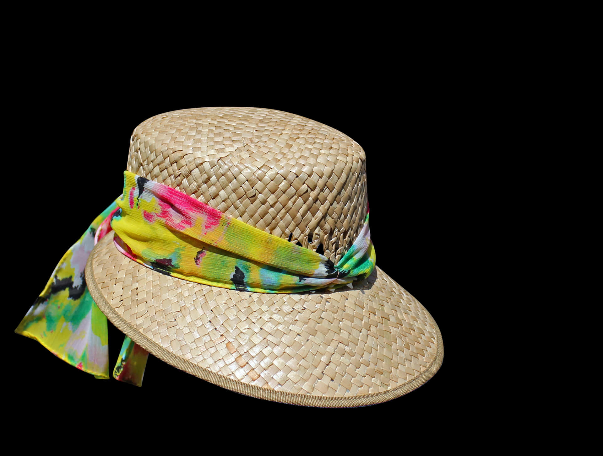 Straw Hatwith Colorful Ribbon PNG image