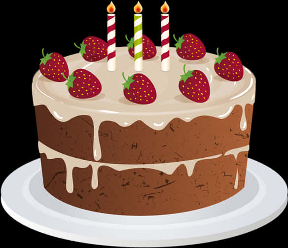 Strawberry Chocolate Cakewith Candles PNG image