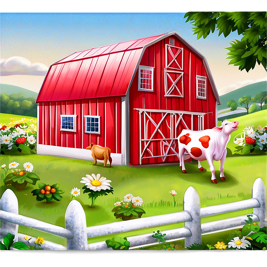 Strawberry Cow Farm Scene Png Qrh27 PNG image