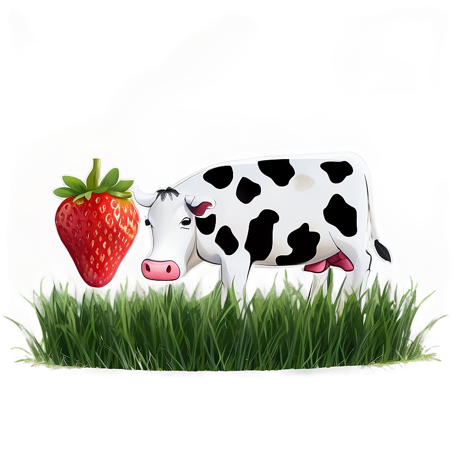 Strawberry Cow In Grass Png 32 PNG image