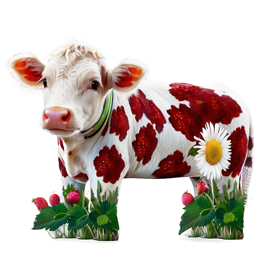 Strawberry Cow With Flowers Png Sgd PNG image