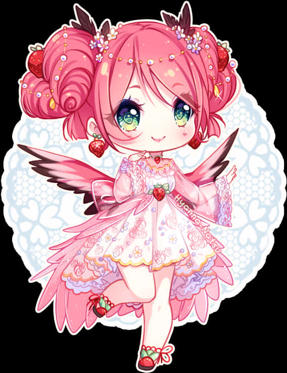 Strawberry Fairy Chibi Character PNG image