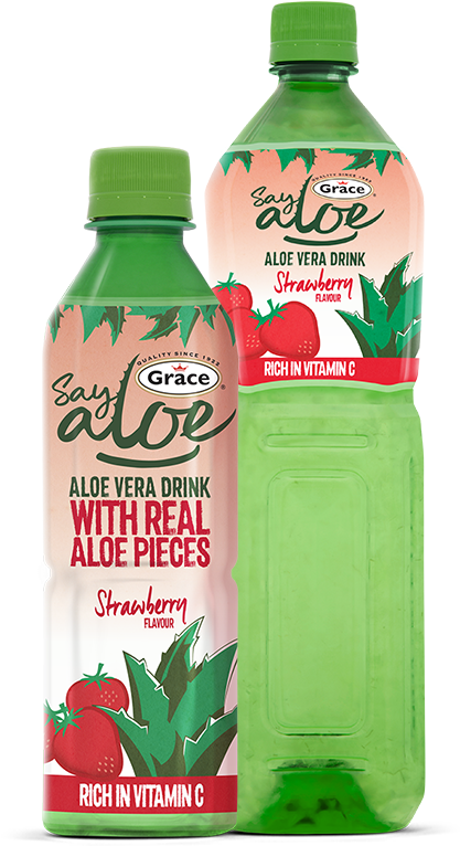 Strawberry Flavored Aloe Vera Drink Bottles PNG image