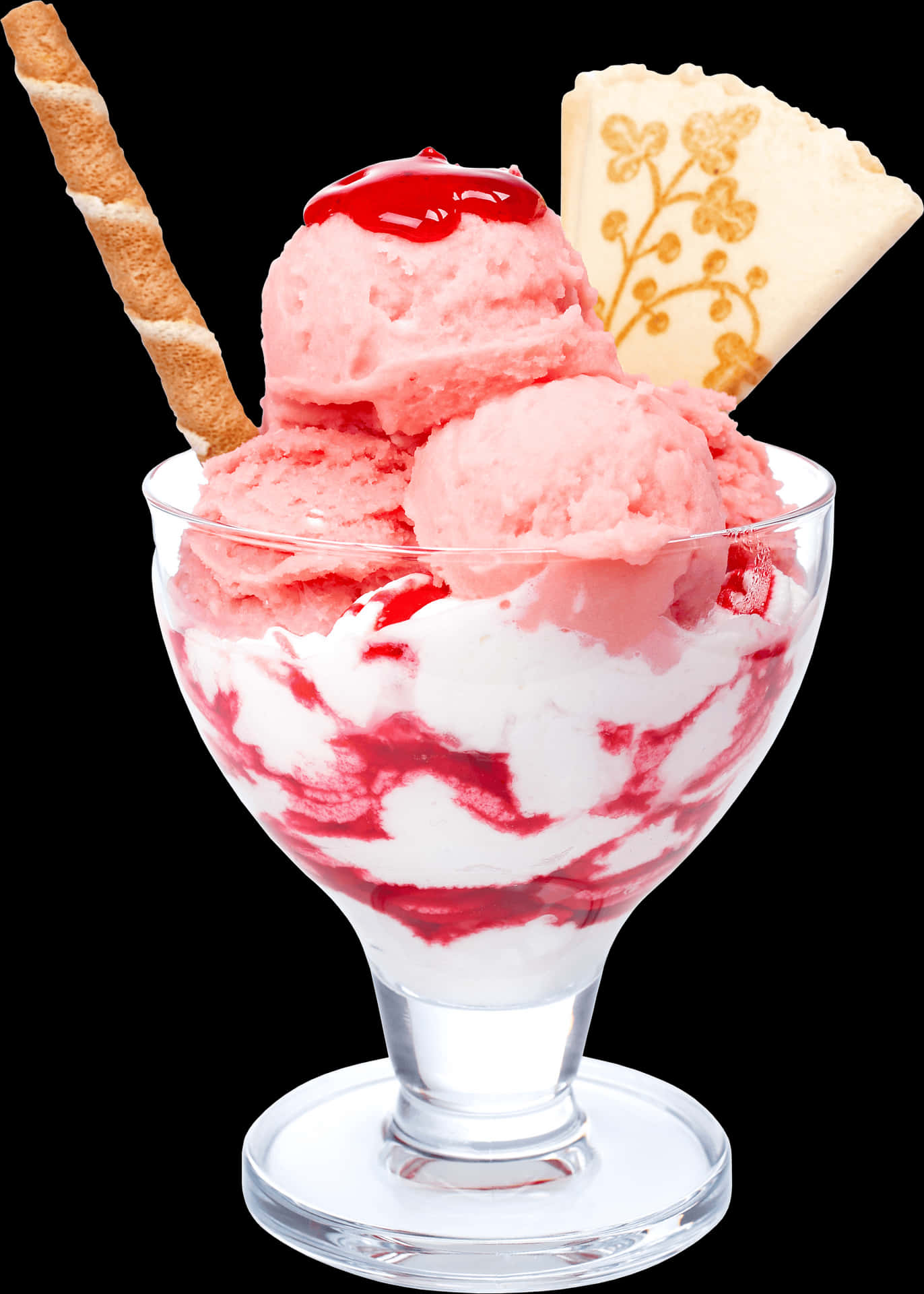 Strawberry Ice Cream Sundaewith Toppings PNG image