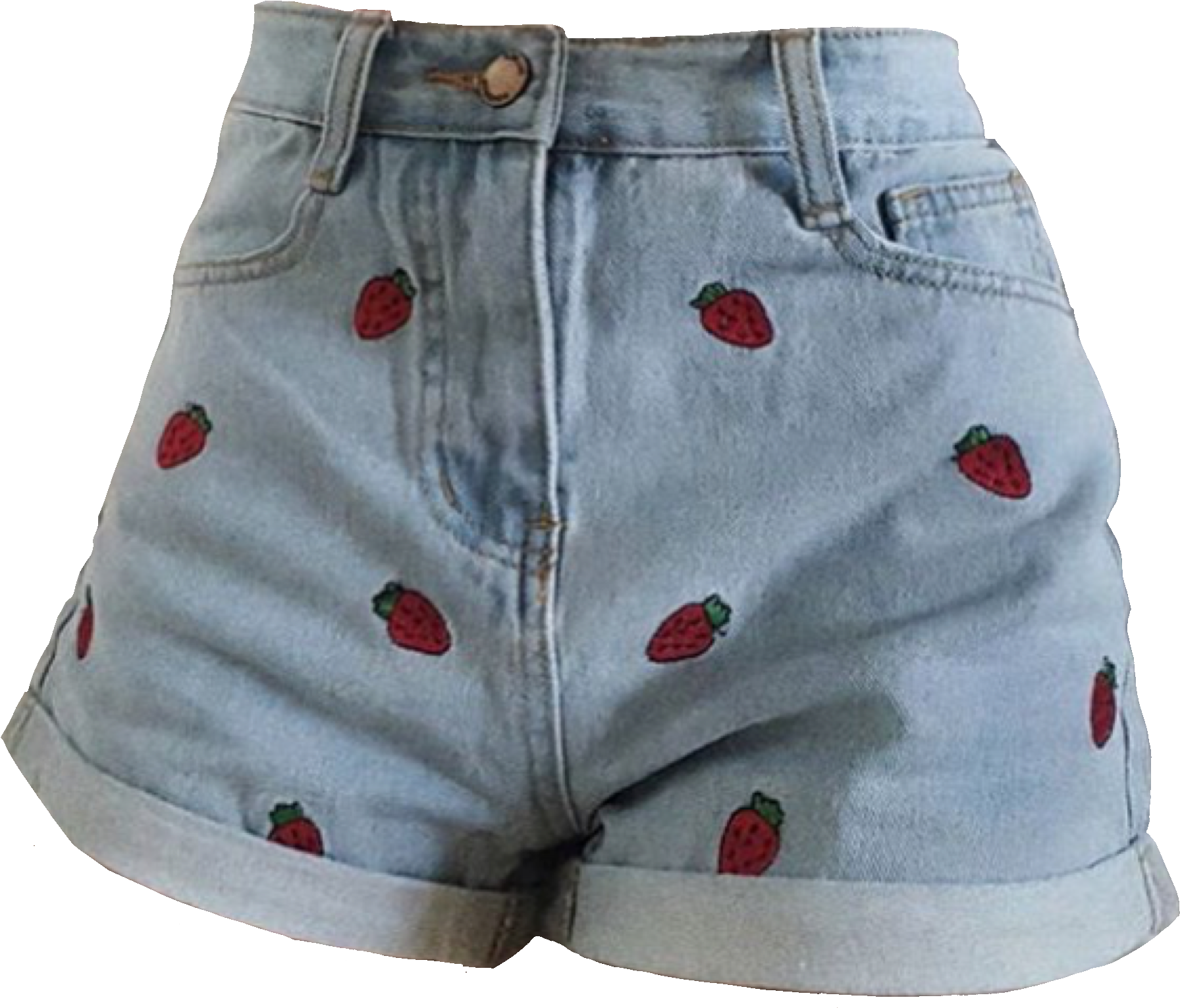 Strawberry Print Denim Shorts PNG image