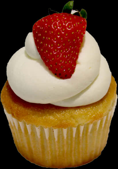 Strawberry Topped Vanilla Cupcake PNG image