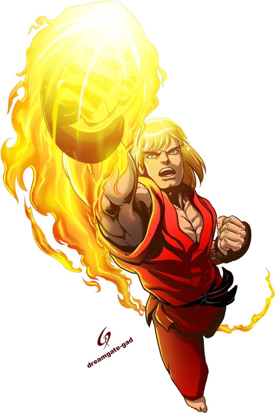 Street Fighter Ken Masters Hadouken Artwork PNG image