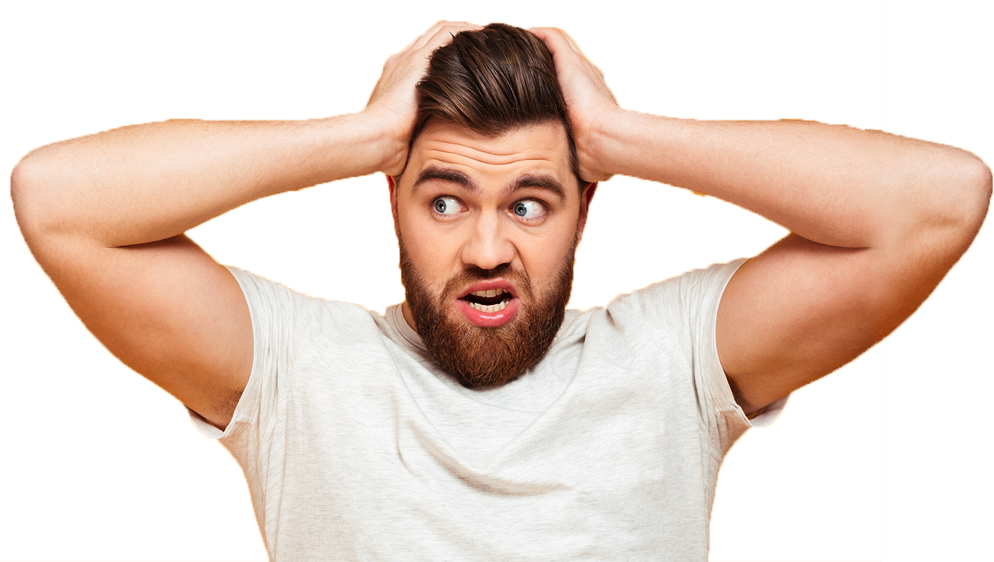 Stressed Man Clutching Head PNG image