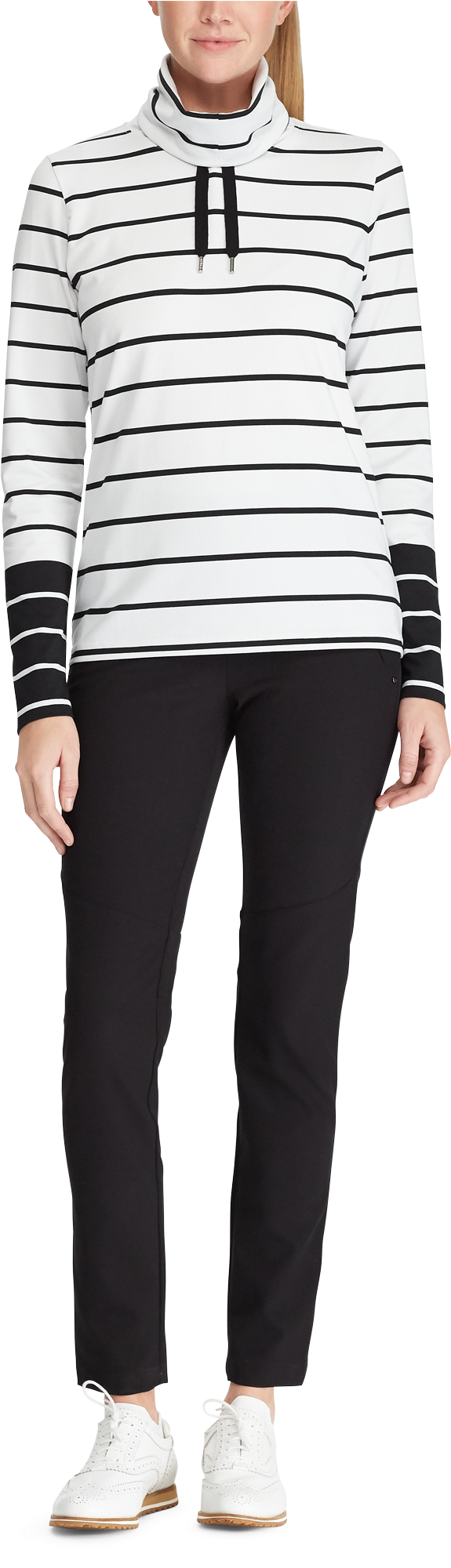 Striped Turtleneck Sweaterand Black Pants Fashion PNG image