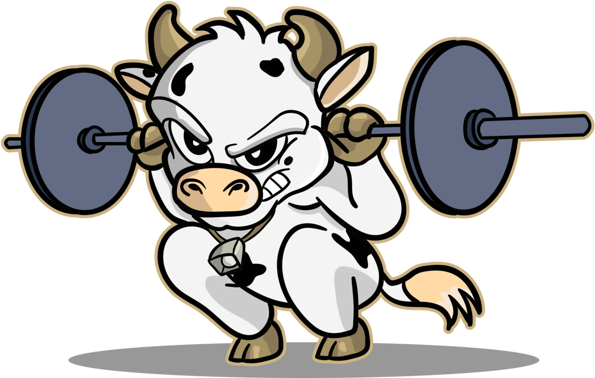 Strong Cow Weightlifting Cartoon PNG image