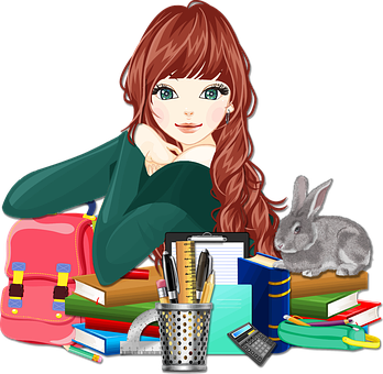 Student With Books And Bunny PNG image