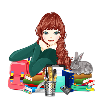 Student With School Suppliesand Pet Rabbit PNG image