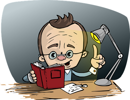 Studious Cartoon Character Reading PNG image