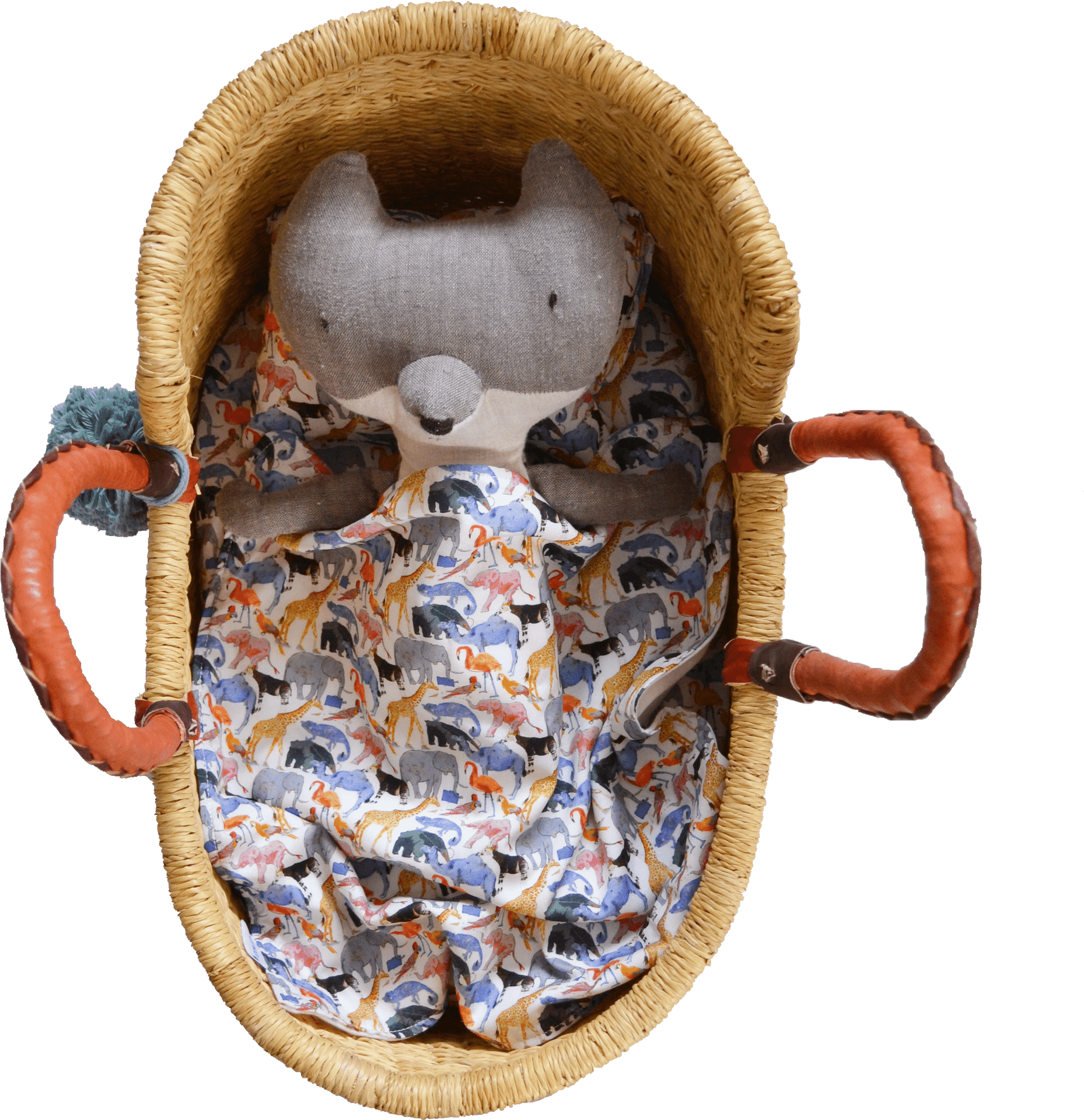 Stuffed Animalin Wicker Basket PNG image