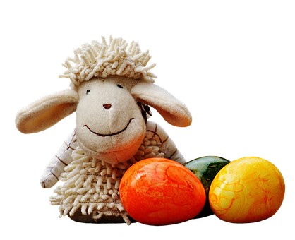 Stuffed Sheep With Easter Eggs PNG image