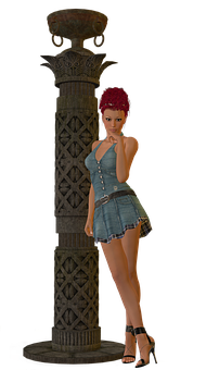 Stylish Animated Woman Column Pose PNG image