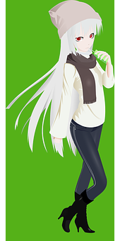 Stylish Anime Girlin Winter Attire PNG image