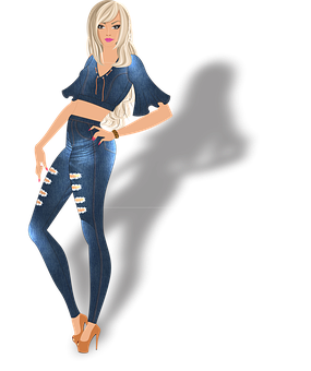 Stylish Blonde Anime Girlin Denim PNG image