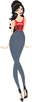 Stylish Cartoon Womanin Jeans PNG image