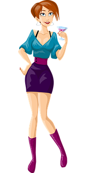 Stylish Cartoon Womanwith Cocktail PNG image