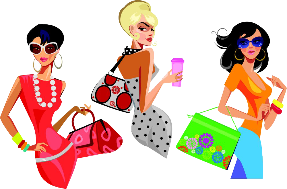 Stylish Cartoon Women Shopping PNG image