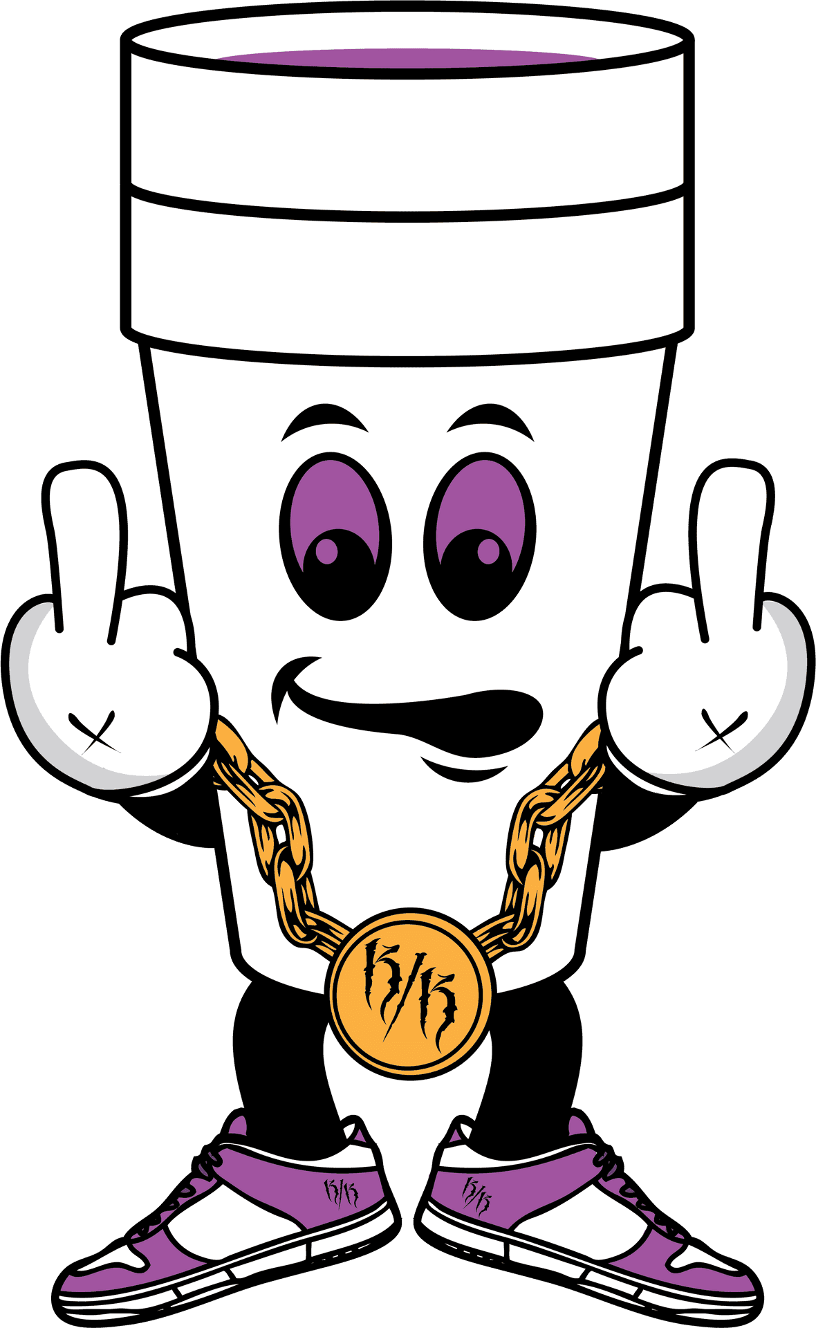 Stylish Cup Character With Medallionand Sneakers PNG image