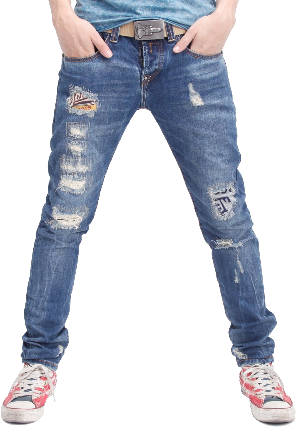 Stylish Distressed Jeans Fashion PNG image