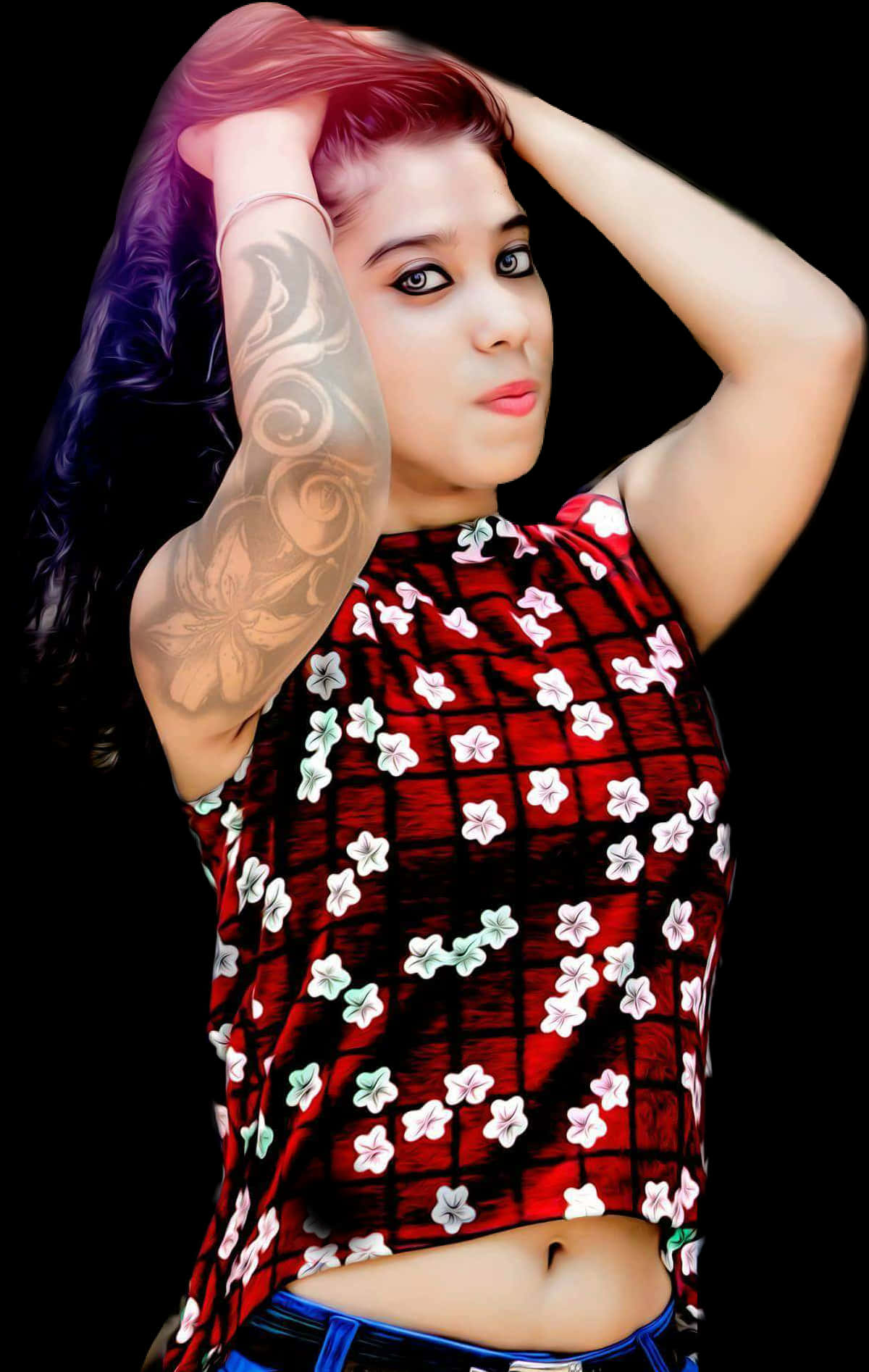 Stylish Girl Floral Top Tattoo PNG image