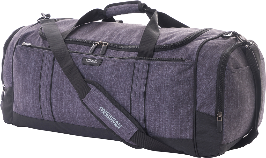 Stylish Gray Travel Duffel Bag PNG image