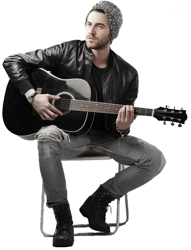 Stylish Guitarist Posingwith Acoustic Guitar PNG image