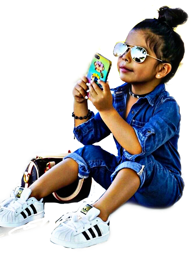 Stylish Kidwith Sunglassesand Smartphone PNG image