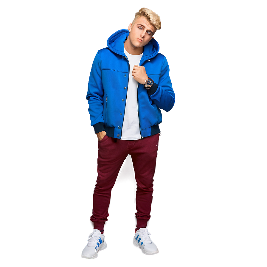 Stylish Manin Blue Jacketand Red Pants PNG image