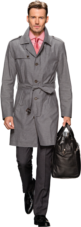 Stylish Manin Gray Trench Coat PNG image