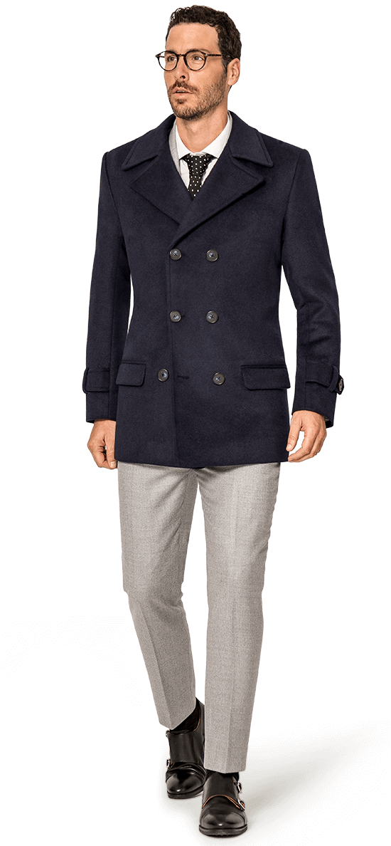 Stylish Manin Navy Pea Coat PNG image