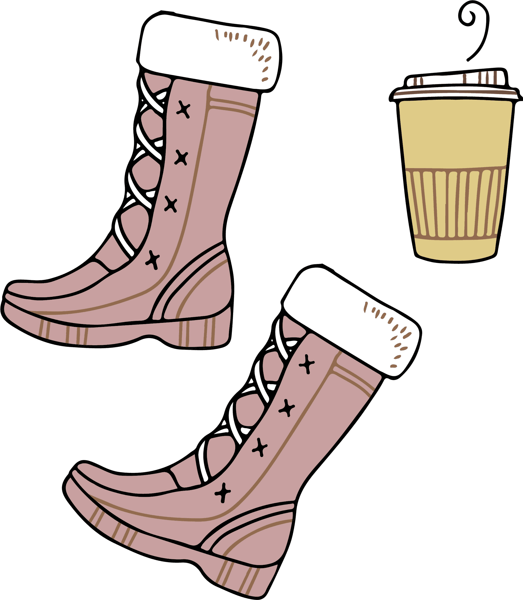 Stylish Pink Lace Up Bootsand Coffee Cup PNG image