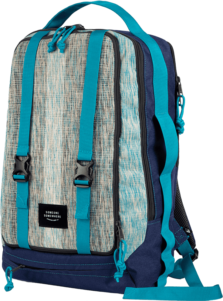 Stylish Travel Backpack Blue Stripes PNG image