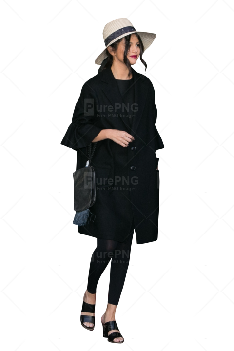 Stylish Womanin Black Outfitand Hat PNG image