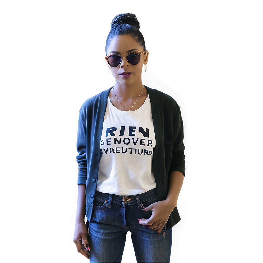 Stylish Womanin Sunglassesand Casual Wear PNG image