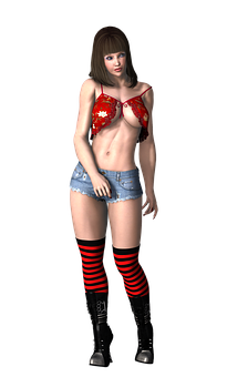 Stylish3 D Model Girlin Redand Black Outfit PNG image