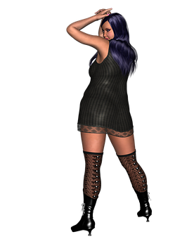 Stylish3 D Modelin Black Outfit PNG image