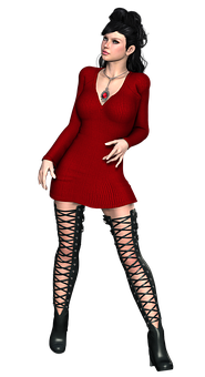 Stylish3 D Modelin Red Dress PNG image