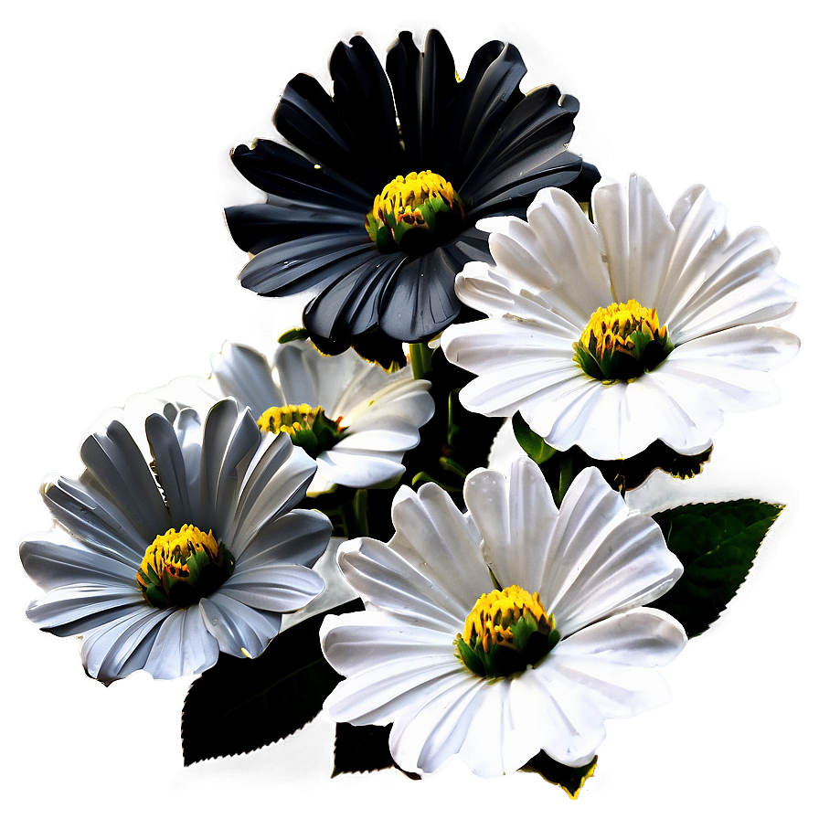 Stylized Black And White Flowers Png Mli PNG image