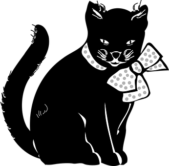 Stylized Black Catwith Polka Dot Bow PNG image