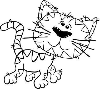 Stylized Blackand White Cat Illustration PNG image