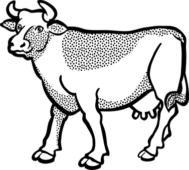 Stylized Blackand White Cow Illustration PNG image